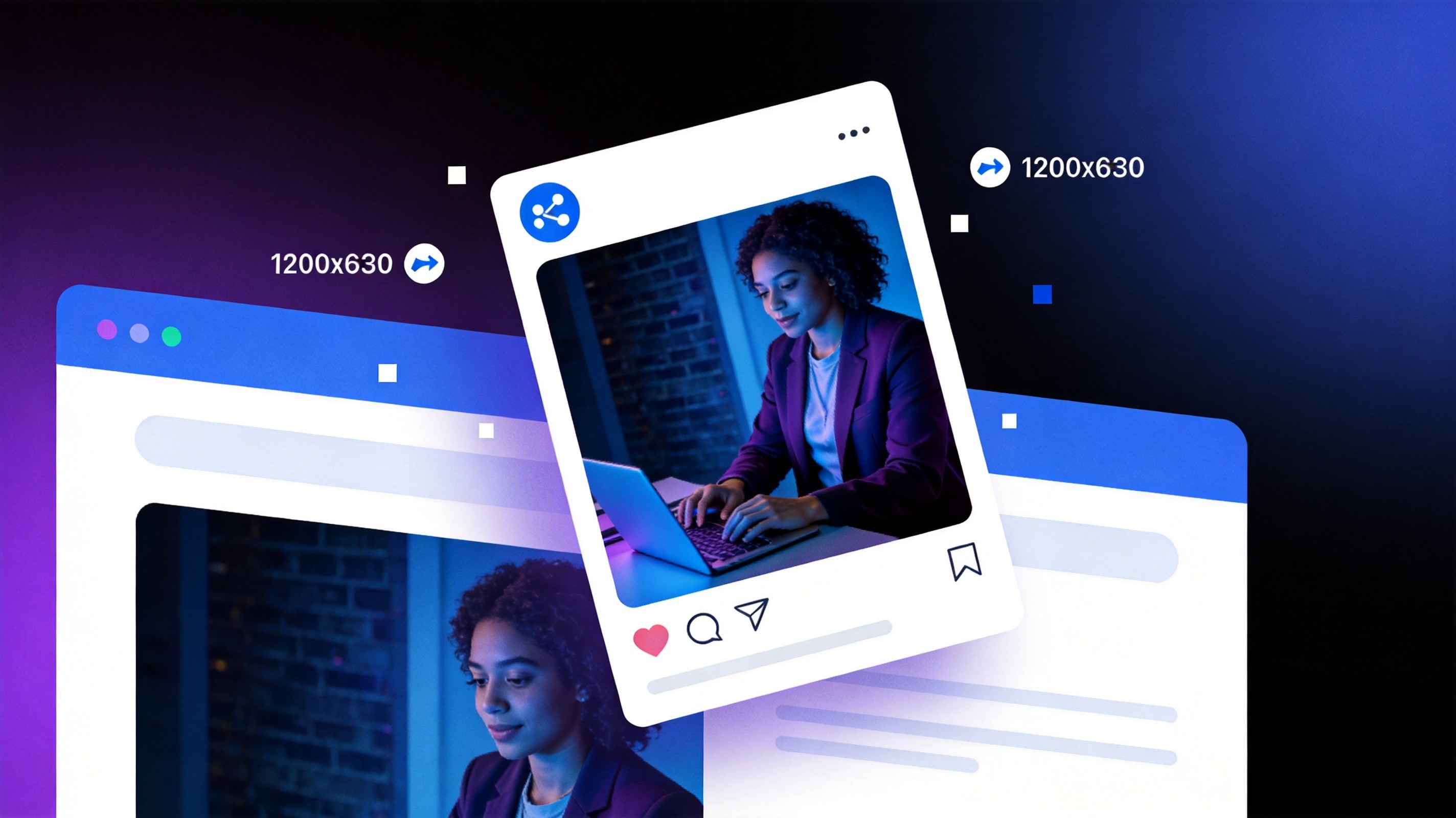 Social media link preview cards illustration showing Open Graph image concept