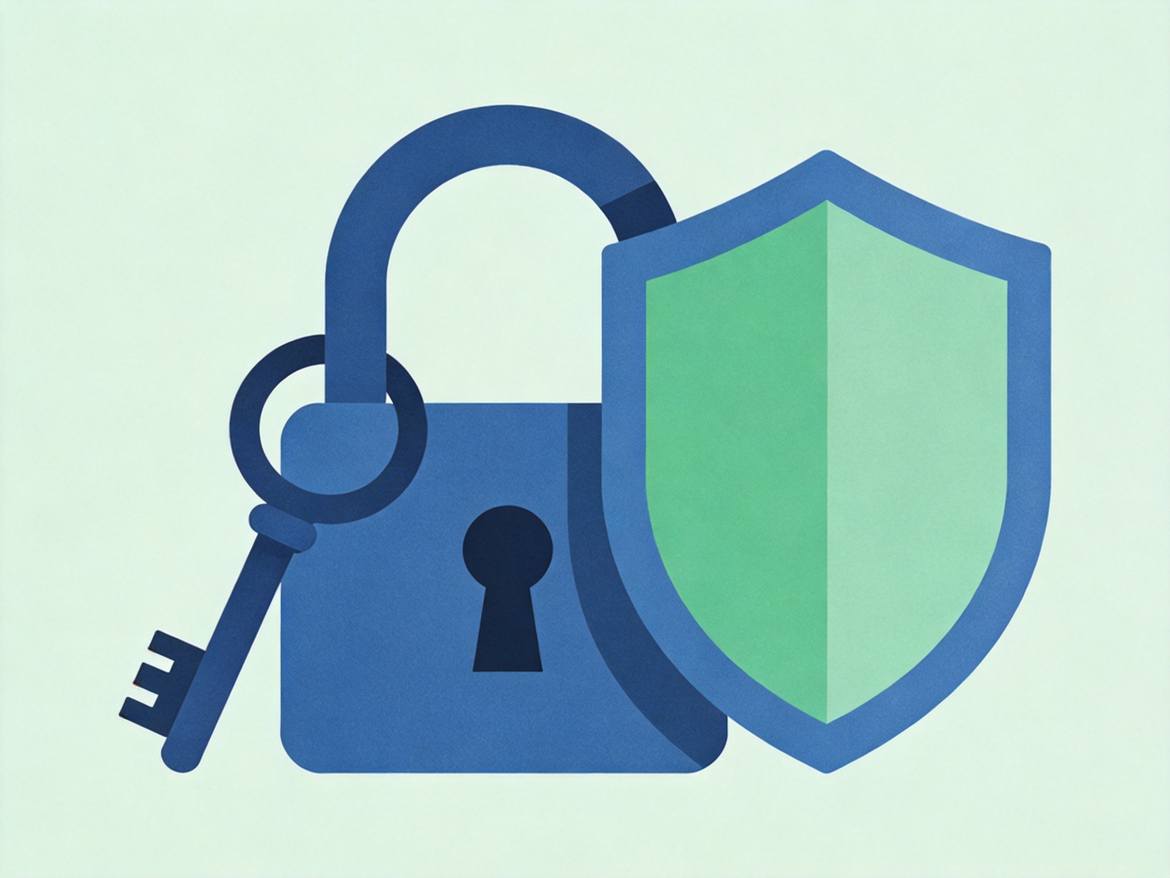 Password security illustration showing padlock, key and shield