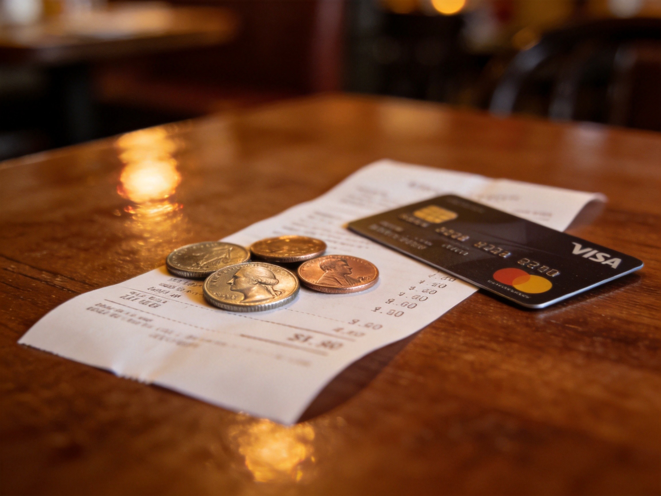 Restaurant bill with tip calculation and gratuity breakdown