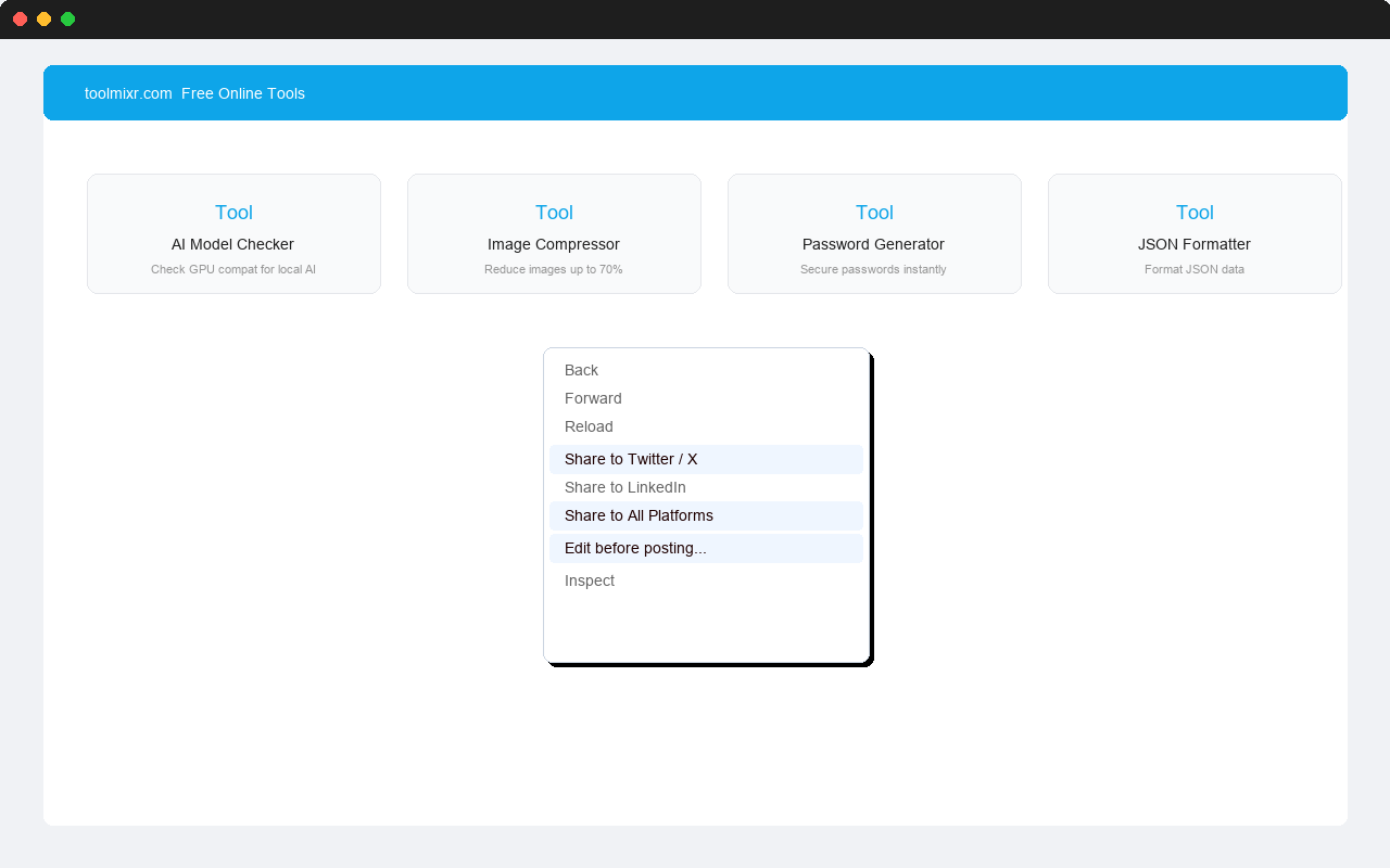 Right-click context menu with sharing options